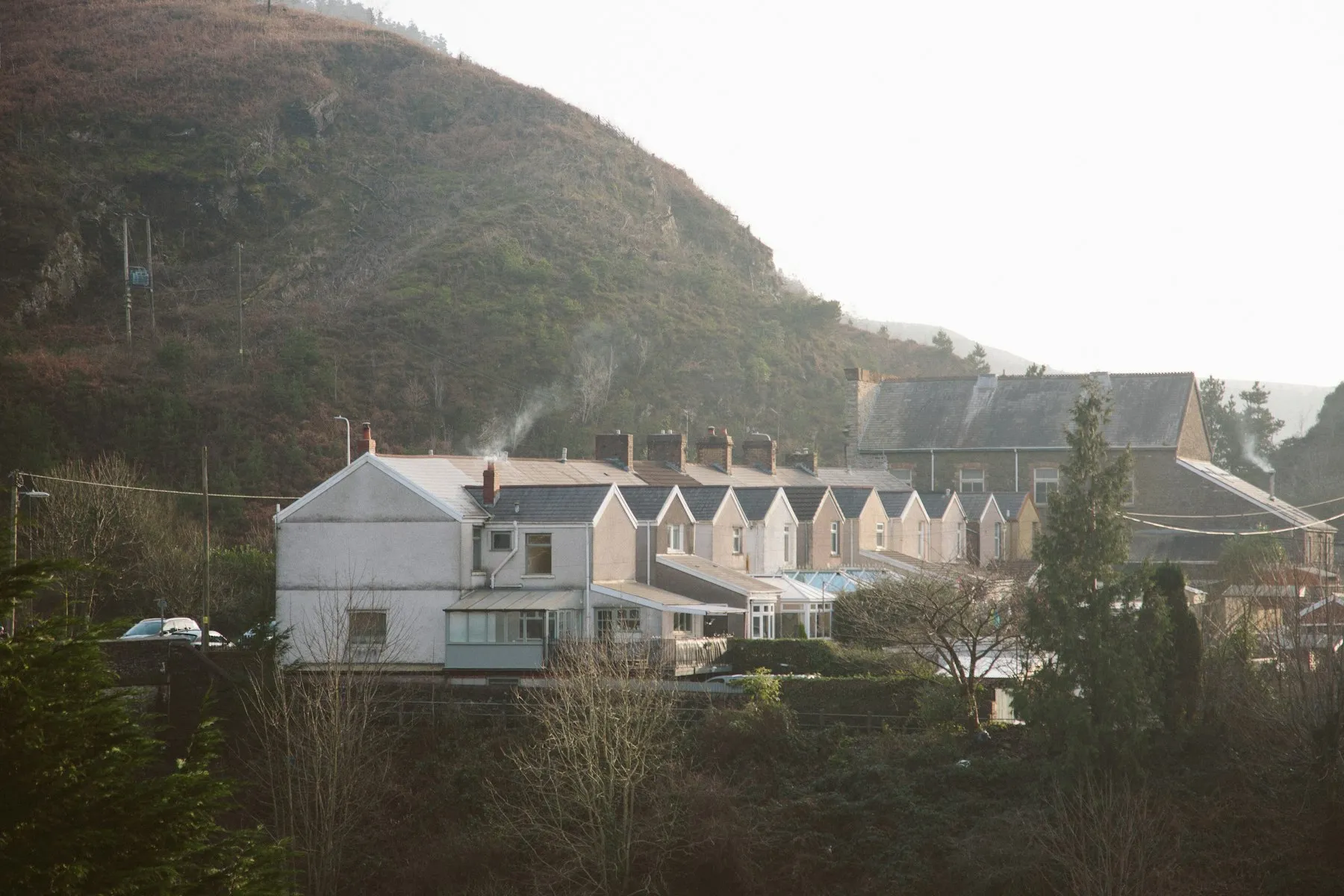 Terraced houses on a green hillside